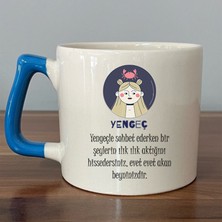 Mor Mürekkep Yengeç Burcu ve Onla Alakalı Komik Açıklama Simgesi Baskılı Mavi Kulplu D Kupa