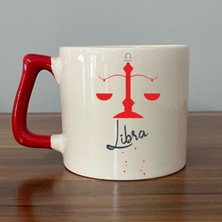 Mor Mürekkep Terazi Burcu Simgesi Baskılı Kırmızı Kulplu D Kupa