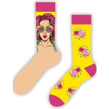 Carnaval Socks Sağlı Sollu Wow Dudak Desenli Renkli Çorap