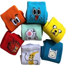 Çorap Dünyam 7”li Çizgi Film Anime Gumball Darwin Jake Finn Karakterli Neşeli Kolej Tenis Çorap