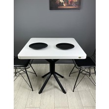 Hey Modüler Mobilya Roma Mutfak Yemek Masası Balkon Masası Kavisli Köşe Metal Siyah Ayak 80 cm