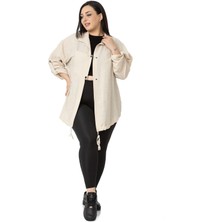 Disentis Modest Büyük Beden Cep Detaylı Katlamalı Kollu Bej Rengi Ceket