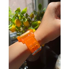 Bushco Store Apple Watch Uyumlu Turuncu Şeffaf Kordon 42-44-45 mm