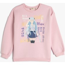 Koton Anime Baskılı Sweatshirt Bisiklet Yaka Uzun Kollu Pamuklu