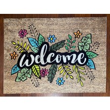 Pusula Home Çiçekli Welcome Kaymaz Taban Kapı Önü Paspası