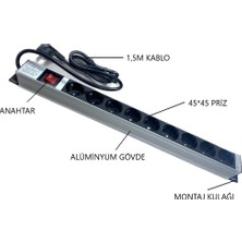 Ne-Ad 9'lu 1,5 Metre Kablolu Grup Priz Anahtarlı Aluminyum Gövde 16A 250V 4000W