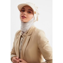 Butikgiz Bej Kadın Tesettür Multi Şifon Ipeksi Şal ve Pamuklu Penye Vizör Şapka Ikilisi - Rahat, Ekstra Hafif