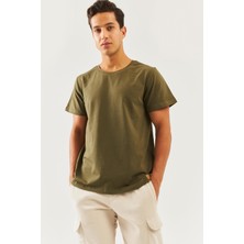 Butikgiz Haki Oversize RahatPamuklu Penye Bisiklet Yaka Kısa Kol Basic T-Shirt Classic Collection