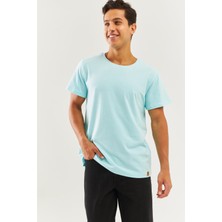Butikgiz Buz Mavisi Oversize RahatPamuklu Penye Bisiklet Yaka Kısa Kol Basic T-Shirt Trendy Collection