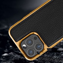 Wiwu iPhone 13 Uyumlu Kılıf Wiwu Genuine Leather Gold Calfskin Orjinal Deri Kapak Soft Kaymaz