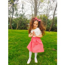 Angel's Collection Kırmızı  Beyaz Puantiyeli  Etek Toka Takımı  - 23 Nisan  Eteği