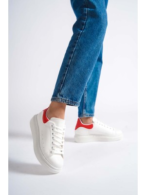 Mubiano MBMKQ200-BK Kadın Kalın Taban Beyaz/kırmızı Sneaker & Spor Ayakkabı