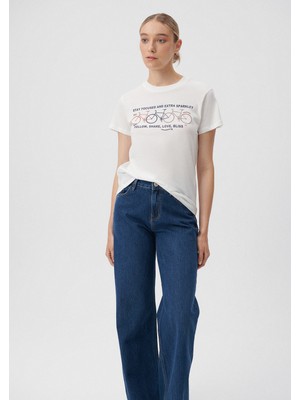 Mavi Kadın Bisiklet Baskılı Beyaz Tişört 1611701-70057