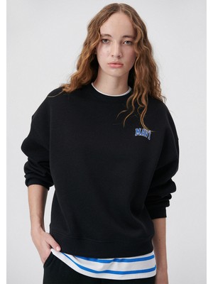 Mavi Logo Baskılı Siyah Sweatshirt