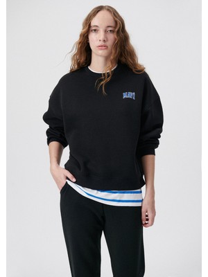 Mavi Logo Baskılı Siyah Sweatshirt