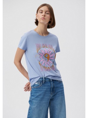 Mavi Kadın Open Your Mind Baskılı Mavi Tişört 1611715-80874