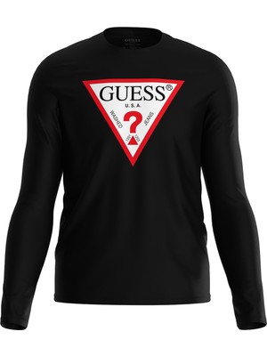 Guess Bisiklet Yaka Baskılı Siyah Erkek T-Shirt Cn Ls Orıgınal Logo - Mıd Organıc S