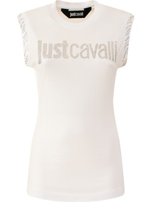 Just Cavalli Bisiklet Yaka Baskılı Beyaz Kadın T-Shirt 74PBHE02