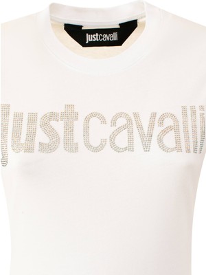 Just Cavalli Bisiklet Yaka Baskılı Beyaz Kadın T-Shirt 74PBHE02