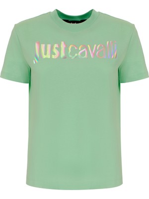 Just Cavalli Bisiklet Yaka Baskılı Beyaz Kadın T-Shirt 74PBHG00