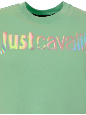 Just Cavalli Bisiklet Yaka Baskılı Beyaz Kadın T-Shirt 74PBHG00