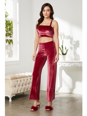 Pierre Cardin Kadife Saten 3'lü Kadın Crop'lu Pijama Takımı - 2050