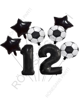 Rönesans Parti Yıldız Rakam Futbol Topu Desenli Folyo Balon Seti Yaş 12