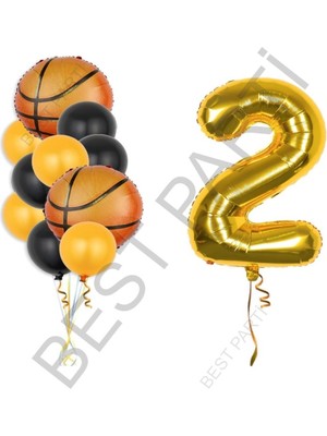 Best Parti Gold Renk Rakam Basketbol Topu Folyo ve Latex Balon Seti Yaş 2