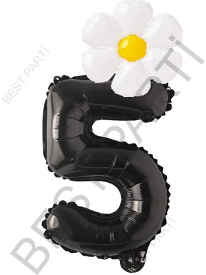 Best Parti Siyah Rakam ve Beyaz Papatya Folyo Balon  Seti Yaş 5