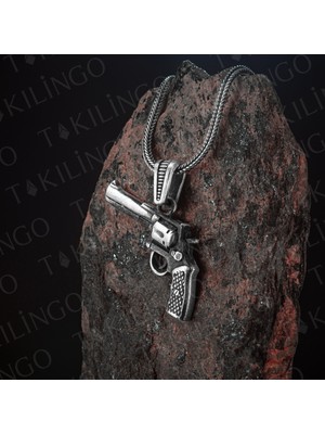 Takılingo 925 Ayar Gümüş 14 Lü Tabanca Motifli Erkek Kolye