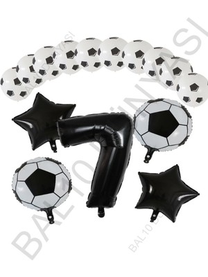 Bal10 Dünyası Futbol Topu Yıdız Folyo Siyah Rakam ve Baskılı Balon Seti Yaş 7