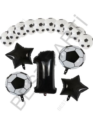 Best Parti Futbol Topu Yıdız Folyo Siyah Rakam ve Baskılı Balon Seti Yaş 1