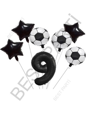 Best Parti Yıldız Rakam Futbol Topu Desenli Folyo Balon Seti Yaş 9