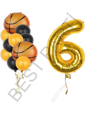 Best Parti Gold Renk Rakam Basketbol Topu Folyo ve Latex Balon Seti Yaş 6