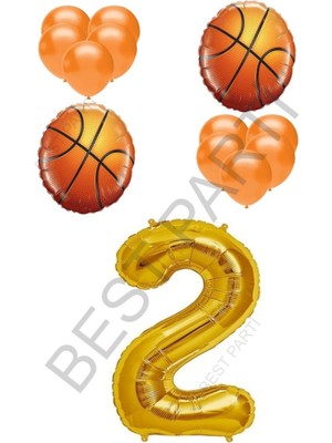 Best Parti Basketbol Topu ve Gold Renk Rakam Folyo ve Latex Balon Seti Yaş 2