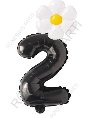 Rönesans Parti Siyah Rakam Ve Beyaz Papatya Folyo Balon  Seti Yaş 2