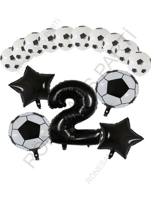 Rönesans Parti Futbol Topu Yıdız Folyo Siyah Rakam Ve Baskılı Balon Seti Yaş 2