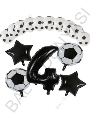 Bal10 Dünyası Futbol Topu Yıdız Folyo Siyah Rakam ve Baskılı Balon Seti Yaş 4