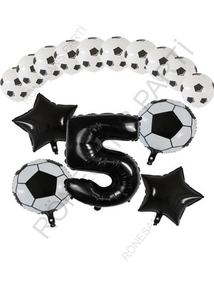 Rönesans Parti Futbol Topu Yıdız Folyo Siyah Rakam Ve Baskılı Balon Seti Yaş 5