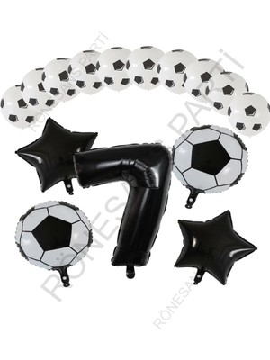 Rönesans Parti Futbol Topu Yıdız Folyo Siyah Rakam Ve Baskılı Balon Seti Yaş 7