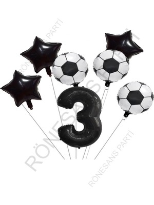 Rönesans Parti Yıldız Rakam Futbol Topu Desenli Folyo Balon Seti Yaş 3