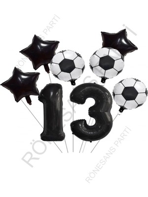 Rönesans Parti Yıldız Rakam Futbol Topu Desenli Folyo Balon Seti Yaş 13