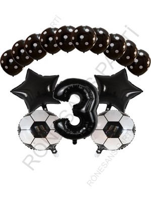 Rönesans Parti Siyah Rakam Futbol Topu Yıdız Folyo Ve Puanlı Balon Seti Yaş 3
