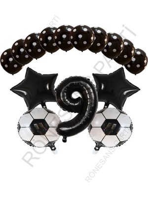 Rönesans Parti Siyah Rakam Futbol Topu Yıdız Folyo Ve Puanlı Balon Seti Yaş 9