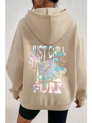 Only Trendwear  Oversize Just Chill And Have Fun Baskılı Sweatshirt