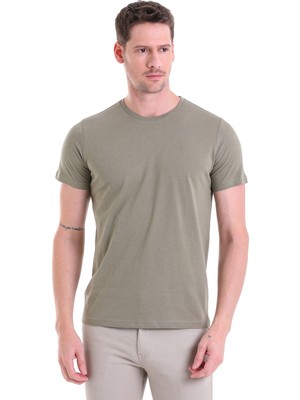 Hatemoğlu A. Haki Regular Fit Düz 100% Pamuk Bisiklet Yaka Tişört