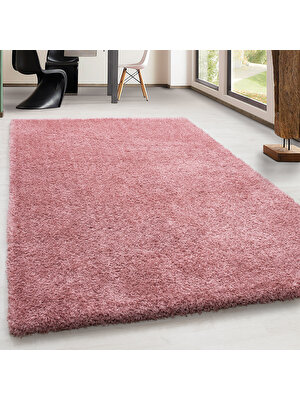 Invictex Supersoft Shaggy Halı 5 cm Hav Yüksekliği Düz Pembe Rengi Makine Dokuma Halı