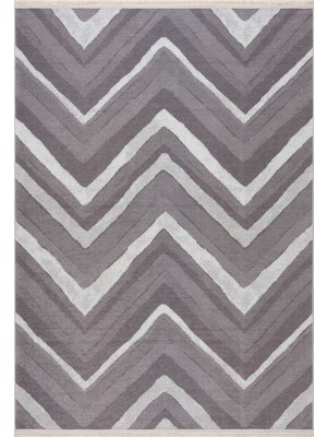 Invictex Zigzag Motifli Makinada Yıkanabilen Pamuk Tabanlı Yumuşacık Dijital Baskılı Kilim Gri Beyaz