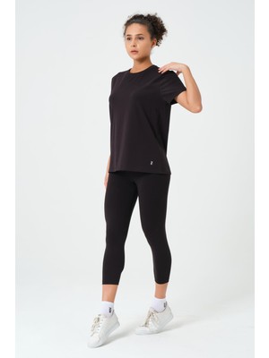 Zinde LIFE P-006974-KADIN Slim Fit Bisiklet Yaka Pamuklu Basic Düz Renk Kısa Kol Günlük Casual Spor Tişört-Siyah