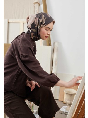 Fresh Scarfs Soft Garden Desen Pamuk Ipek Eşarp Acı Kahve